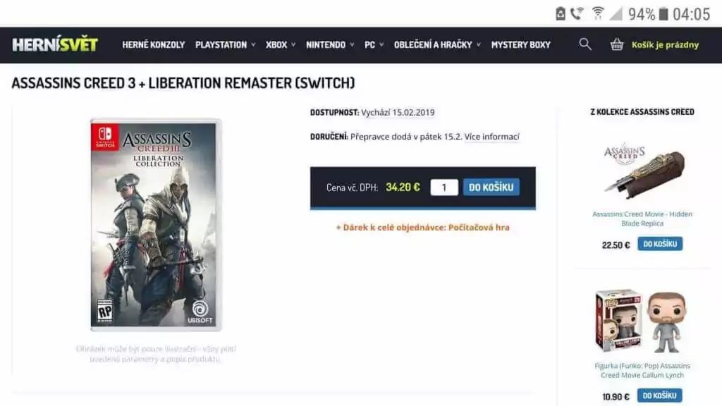 Assassin's Creed III + Liberation Remaster Nintendo Switch Leak Screenshot