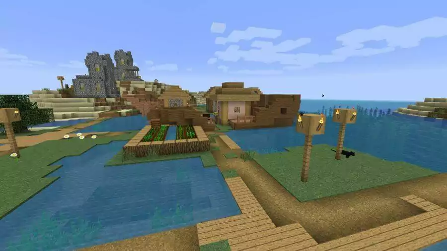 Minecraft Seed Verlorene Schiffswracks, Dorf und Meeresruine